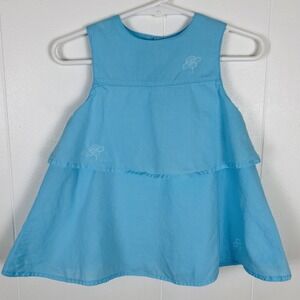Vintage Y2K Aqua Blue A-Line Shift Sleeveless Dress 6mo Baby 100% Cotton Tiered